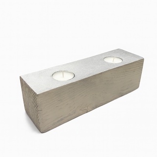 Świecznik drewniany na 2 podgrzewacze tealight srebrny