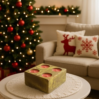 Świecznik drewniany na 4 podgrzewacze tealight