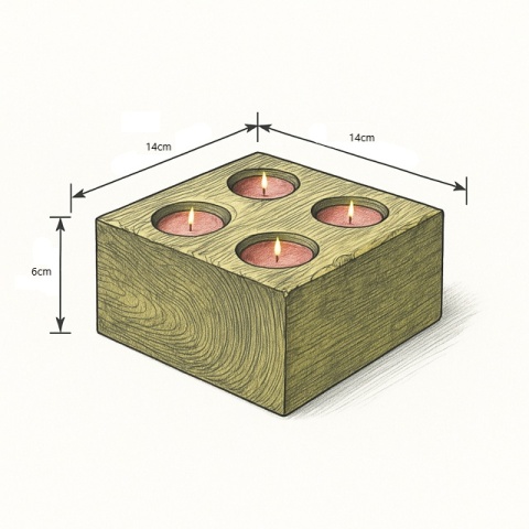Świecznik drewniany na 4 podgrzewacze tealight