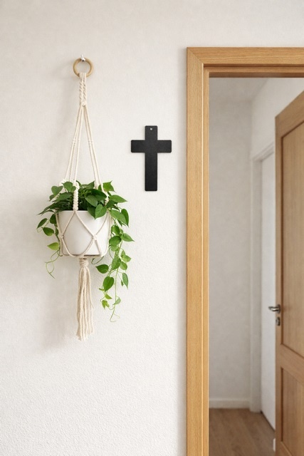 dekoracja na ścianie krzyż metalowy motyw religijny
