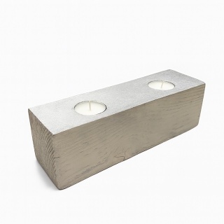 Świecznik drewniany na 2 podgrzewacze tealight srebrny