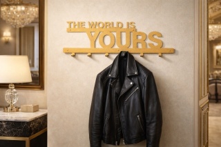 Wieszak na ubrania do przedpokoju metalowy The world is yours "SCARFACE" 64cm